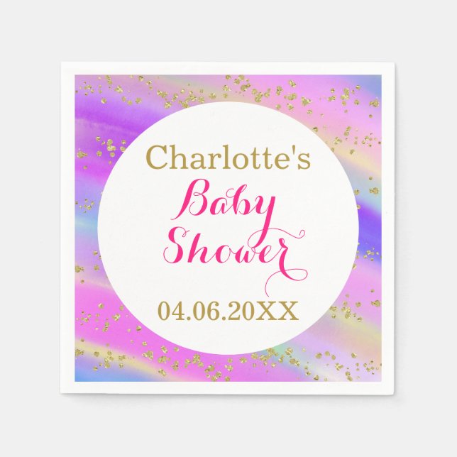 Girly Baby Shower Colourful Unicorn Gold Glitter Napkin (Front)