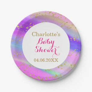 Girly Baby Shower Colourful Unicorn Gold Glitter Paper Plate