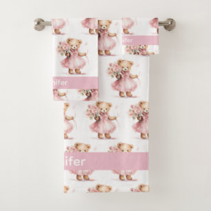 Girly Baby & Toddler Bath Towel Set Custom Name