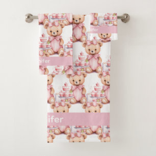 Girly Baby & Toddler Bath Towel Set Custom Name