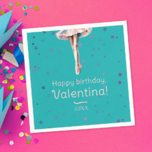 Girly Ballerina Pink Tutu Colourful Stars Turquois Napkin