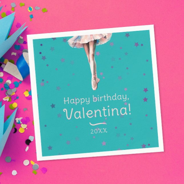 Girly Ballerina Pink Tutu Colourful Stars Turquois Napkin (Creator Uploaded)