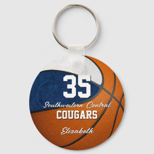 girly basketball blue white her school team colour key ring