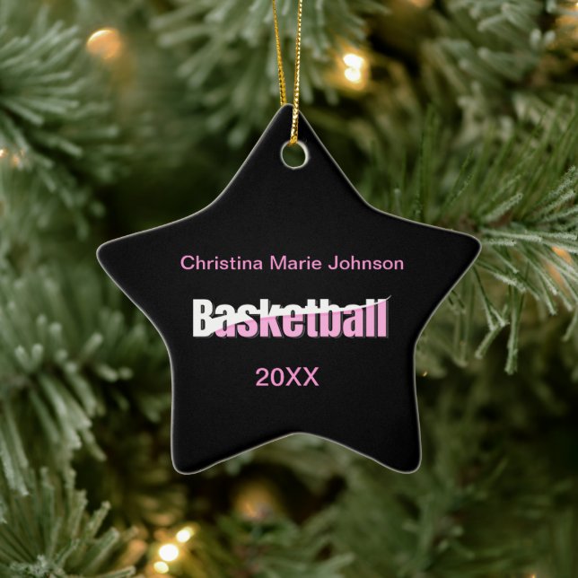 Girly Basketball Player Pink Typography Ceramic Tree Decoration (Tree)