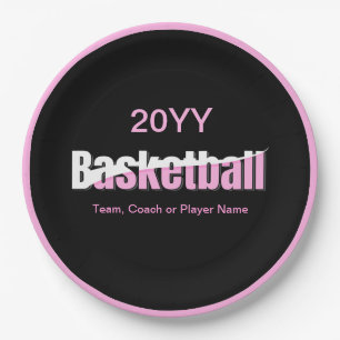 Girly Basketball Player Pink Typography Paper Plate