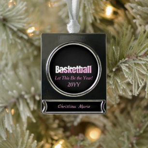 Girly Basketball Player Pink Typography Silver Plated Banner Ornament