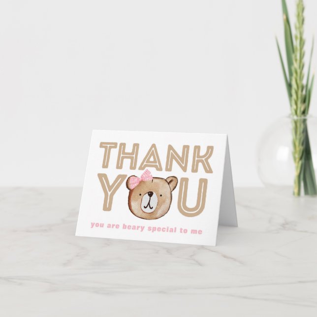 Girly Bear Folded Thank You Card (Front)
