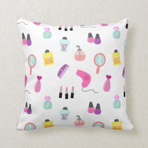 Girly Beauty and Grooming Pattern for Girls Room Cushion