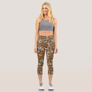 Girly Beige Animal Print Heart Playful Pattern Capri Leggings