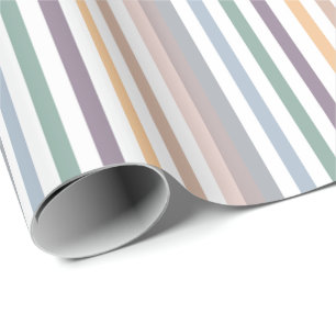 Girly Beige Blue Wide Horizontal Stripes Pattern Wrapping Paper