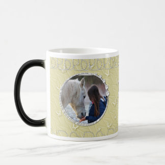 Girly Beige Faux Sparkly Two Photo Heart Accent Magic Mug