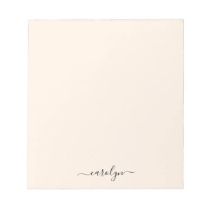 Girly Beige Monogram Modern Script Personalised Notepad