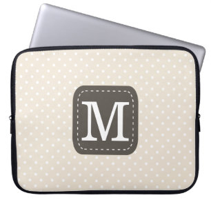 Girly Beige Polka Dots Pattern Custom Monogram Laptop Sleeve
