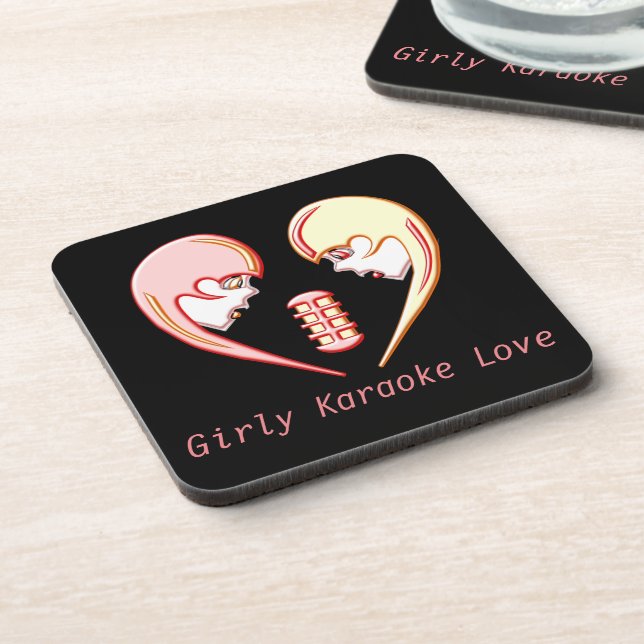 Girly BFF Karaoke Love Heart Coaster (Left Side)