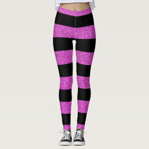 Girly Black And Pink Glitter Stripes Women's  Leggings