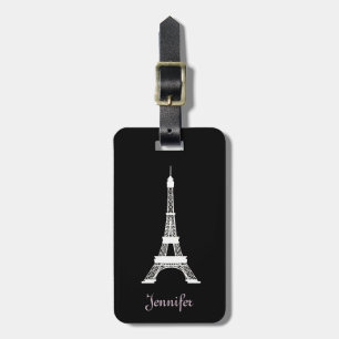 Girly Black and White French Style Eiffel Tower Luggage Tag