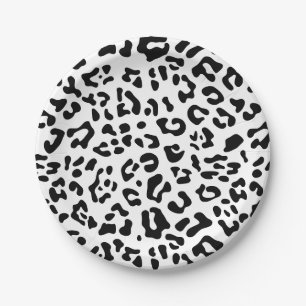 Girly Black and White Leopard Spot Paper Plate