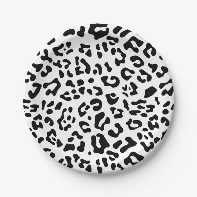 Girly Black and White Leopard Spot Paper Plate (Front)