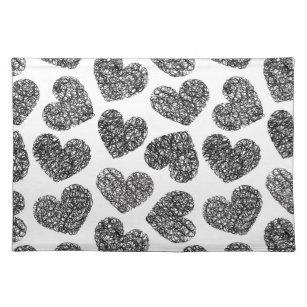Girly black and white love hearts pattern placemat