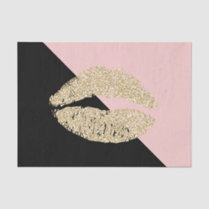 Girly Black Blush Pink Chic Glitter Lips Tissue Paper