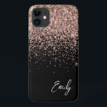 Girly Black Blush Pink Rose Gold Glitter Monogram Case-Mate iPhone Case<br><div class="desc">Girly Black and Rose Gold - Blush Pink Faux Sparkle and Dripping Glitter Brushed Metal Monogram Name and Initial Phone. This makes the perfect sweet 16 birthday,  wedding,  bridal shower,  anniversary,  baby shower or bachelorette party gift for someone that loves glam luxury and chic styles.</div>