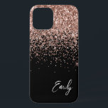 Girly Black Blush Pink Rose Gold Glitter Monogram iPhone 12 Case<br><div class="desc">Girly Black and Rose Gold - Blush Pink Faux Sparkle and Dripping Glitter Brushed Metal Monogram Name and Initial Phone. This makes the perfect sweet 16 birthday,  wedding,  bridal shower,  anniversary,  baby shower or bachelorette party gift for someone that loves glam luxury and chic styles.</div>