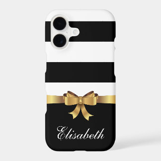Girly Black Bold Stripes Golden BOW personalised
