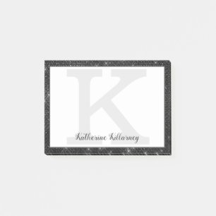 Girly Black Diamond Glitter Glam Monogram Name Post-it Notes