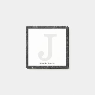 Girly Black Diamond Glitter Small Monogram Name Post-it Notes