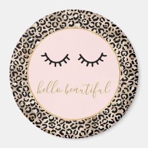 Girly Black Eyelashes Gold Glam Leopard Print     Magnet