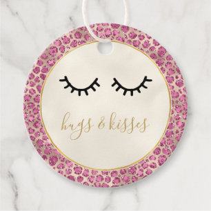 Girly Black Eyelashes Gold Pink Leopard Print Favour Tags