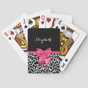 Girly Black Giraffe Animal Print Cute Hot Pink Bow Playing Cards
