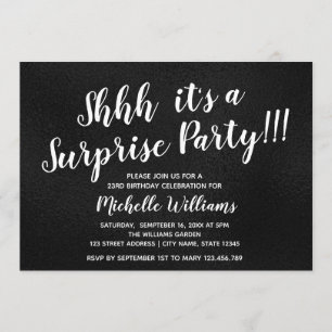 Girly Black Glitter Surprise Party Birthday Invitation
