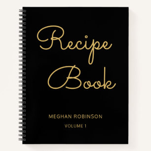 Girly Black Gold Cookbook Personalised Recipe Notebook