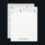 Girly Black Gold Heart Feminine Script Card<br><div class="desc">A cute note card with black and gold hand drawn hearts on the front and stripes and hearts on the back. Personalise it for Valentines Day or any occasion. Makes Chic and girly stationary. Designed for you by Blackberry Boulevard.</div>