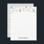 Girly Black Gold Heart Feminine Script Card<br><div class="desc">A cute note card with black and gold hand drawn hearts on the front and stripes and hearts on the back. Personalise it for Valentines Day or any occasion. Makes Chic and girly stationary. Designed for you by Blackberry Boulevard.</div>