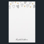 Girly Black Gold Heart Feminine Script Stationery<br><div class="desc">Cute stationery with black and gold hand drawn hearts on the front and stripes and hearts on the back. Personalise it for Valentines Day or any occasion. Makes Chic and girly stationery. Designed for you by Blackberry Boulevard.</div>