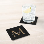 Girly Black Gold Monogram Elegant Modern Script Square Paper Coaster<br><div class="desc">Girly Black Gold Monogram Elegant Modern Script Square Paper Coaster</div>