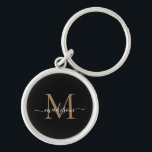 Girly Black Gold Monogram Name Elegant Chic Script Key Ring<br><div class="desc">Simple Girly Black Gold Monogram Elegant Chic Modern Script Name Initial Keychain</div>