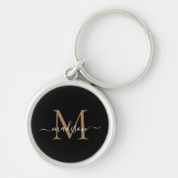 Girly Black Gold Monogram Name Elegant Chic Script