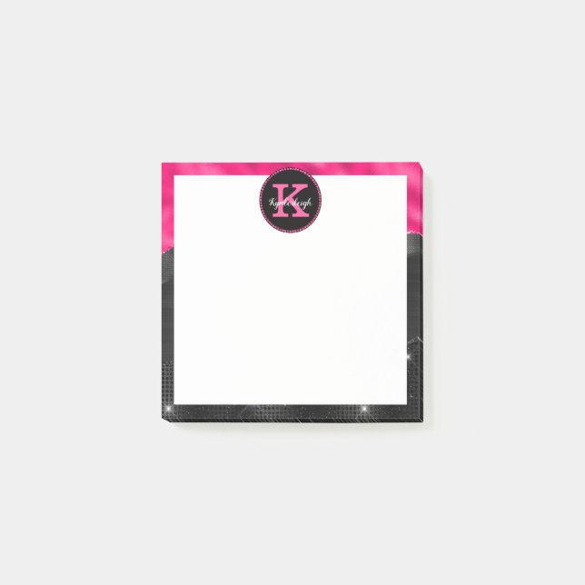 Girly Black Hot Pink Glam Waves Small Square Post-it Notes (Front)