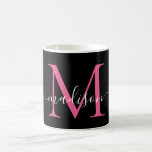 Girly Black Hot Pink Monogram Elegant Script Coffee Mug<br><div class="desc">Elegant Black Hot Magenta Pink Monogram Girly Script Stylish Coffee Mug</div>