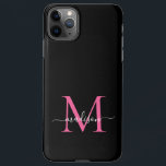 Girly Black Hot Pink Monogram Feminine Script Name iPhone 11Pro Max Case<br><div class="desc">Modern Girly Black Hot Magenta Pink Monogram Feminine Script Name Phone Case</div>