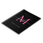 Girly Black Hot Pink Monogram Script Name Initial