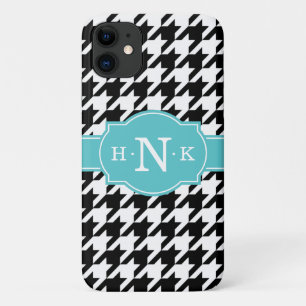 Girly Black Houndstooth Blue Monogram Case-Mate iPhone Case