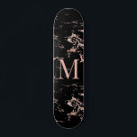Girly Black Marble Rose Gold Foil Monogram Skateboard<br><div class="desc">Girly Black Marble Rose Gold Foil Monogram Skateboard with trendy coppery rose gold/pink on black marble and your custom monogram. Perfect for your girly,  luxury esthetic.</div>