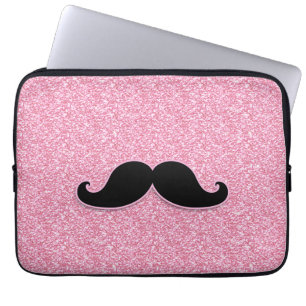 GIRLY BLACK MUSTACHE PINK GLITTER PRINTED LAPTOP SLEEVE