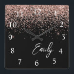 Girly Black Rose Gold Blush Pink Glitter Monogram<br><div class="desc">Girly Black and Rose Gold - Blush Pink Sparkle Glitter Script Monogram Name Clock. This makes the perfect sweet 16 birthday,  wedding,  bridal shower,  anniversary,  baby shower or bachelorette party gift for someone that loves glam luxury and chic styles.</div>