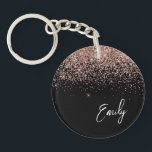 Girly Black Rose Gold Blush Pink Glitter Monogram Key Ring<br><div class="desc">Girly Black and Rose Gold - Blush Pink Sparkle Glitter Script Monogram Name Keychain. This makes the perfect sweet 16 birthday,  wedding,  bridal shower,  anniversary,  baby shower or bachelorette party gift for someone that loves glam luxury and chic styles.</div>