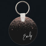 Girly Black Rose Gold Blush Pink Glitter Monogram Key Ring<br><div class="desc">Black and Rose Gold - Blush Pink Sparkle Glitter Script Monogram Name Keychains (Key Chain). This makes the perfect sweet 16 birthday,  wedding,  bridal shower,  anniversary,  baby shower or bachelorette party gift for someone that loves glam luxury and chic styles.</div>